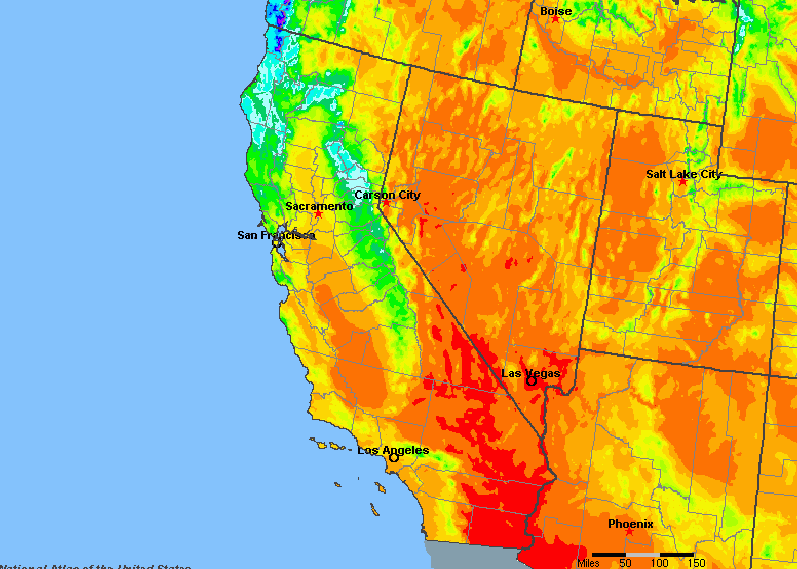 The State of California Yearly Average Precipitation