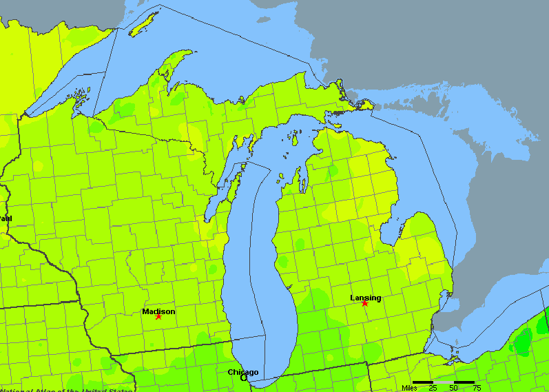 Michigan, United States Average Annual Yearly Climate for Rainfall