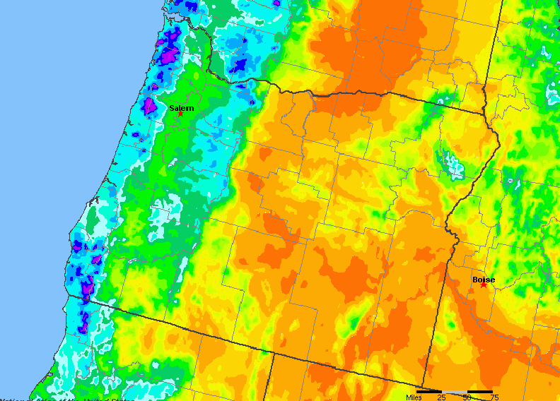 The State of Oregon Yearly Average Precipitation