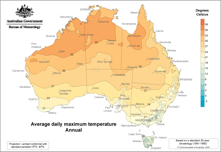 Australia Daily Annual Maximum Temperature Averages Map